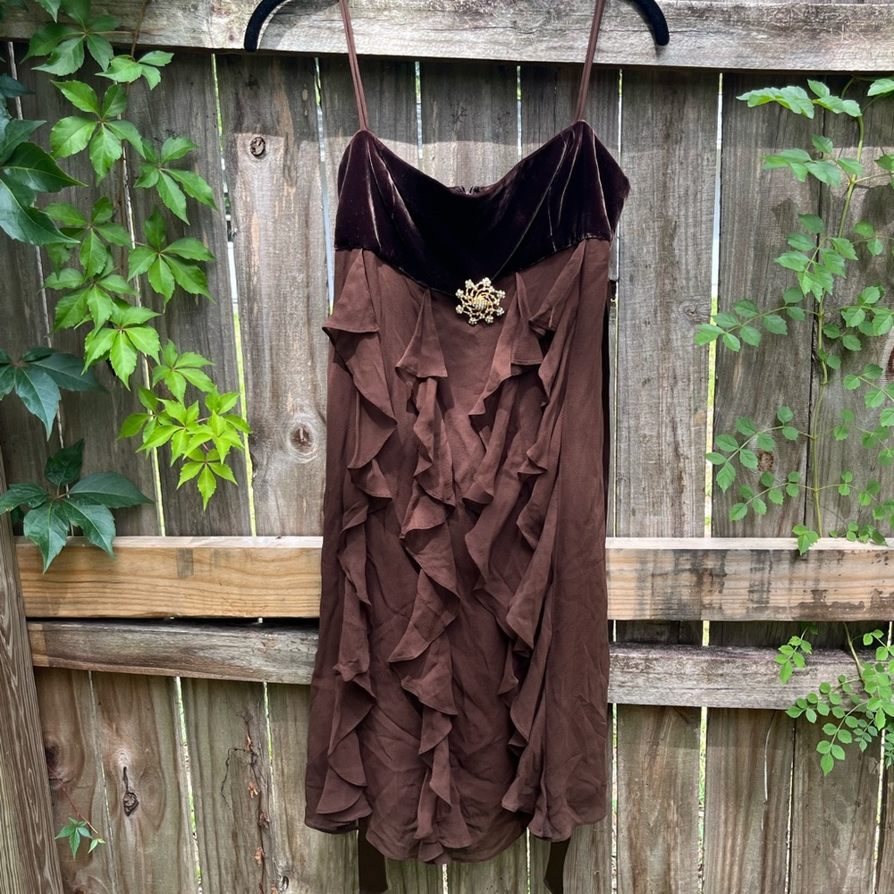 BCBGMaxAzria Chocolate Brown Ruffled Mini Dress Fairycore Y2K Homecoming